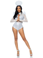 3 PC Heavenly Angel, includes holographic sheer bodysuit with snap crotch, wings, and halo.