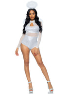 3 PC Heavenly Angel, includes holographic sheer bodysuit with snap crotch, wings, and halo.