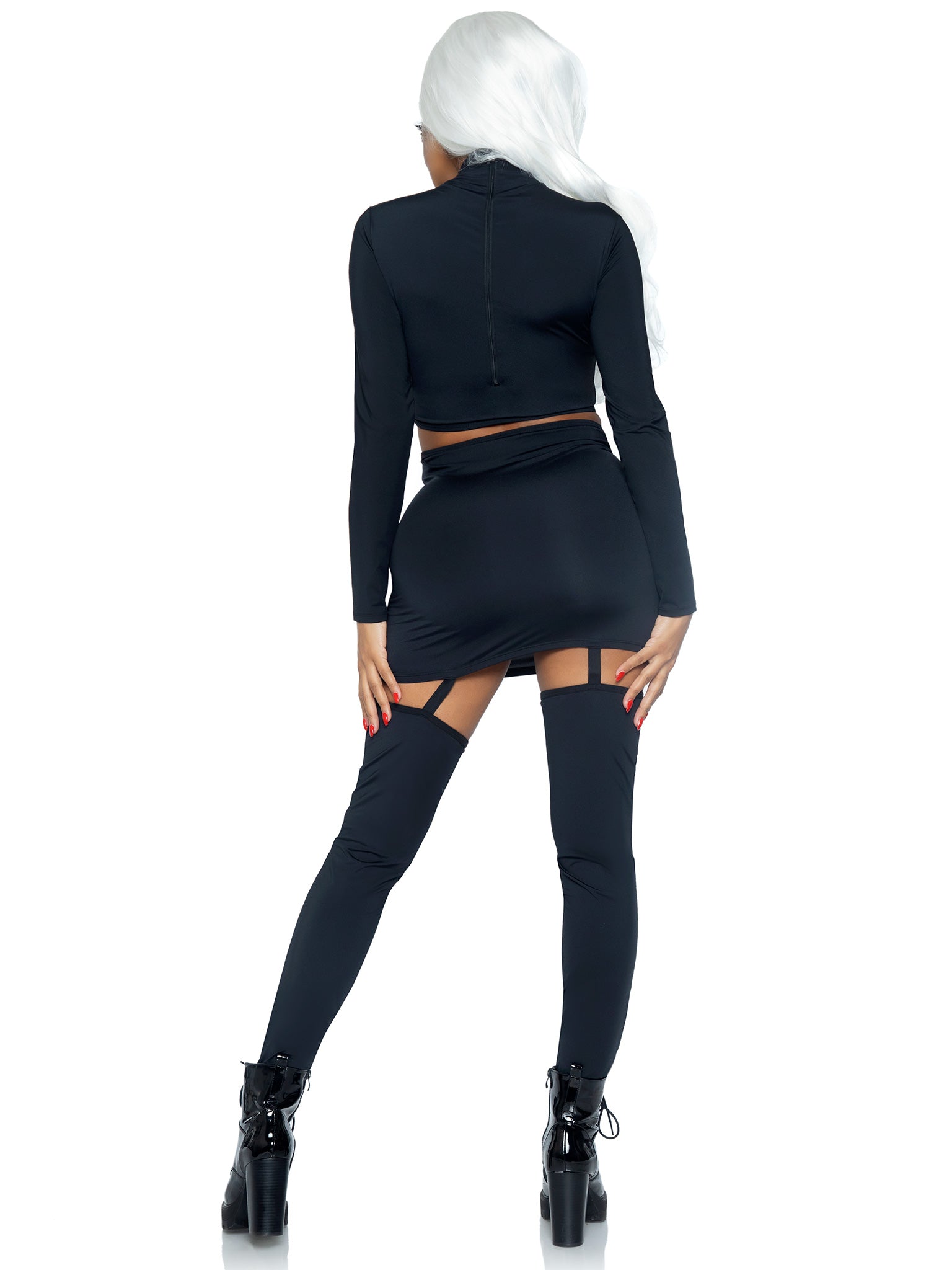 2 PC Golden Skeleton, includes long sleeved crop top and garter skirt with laser cut skeleton applique.