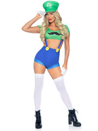 3 PC Gamer Sidekick, includes character crop top, suspender shorts with icon accents, and hat.