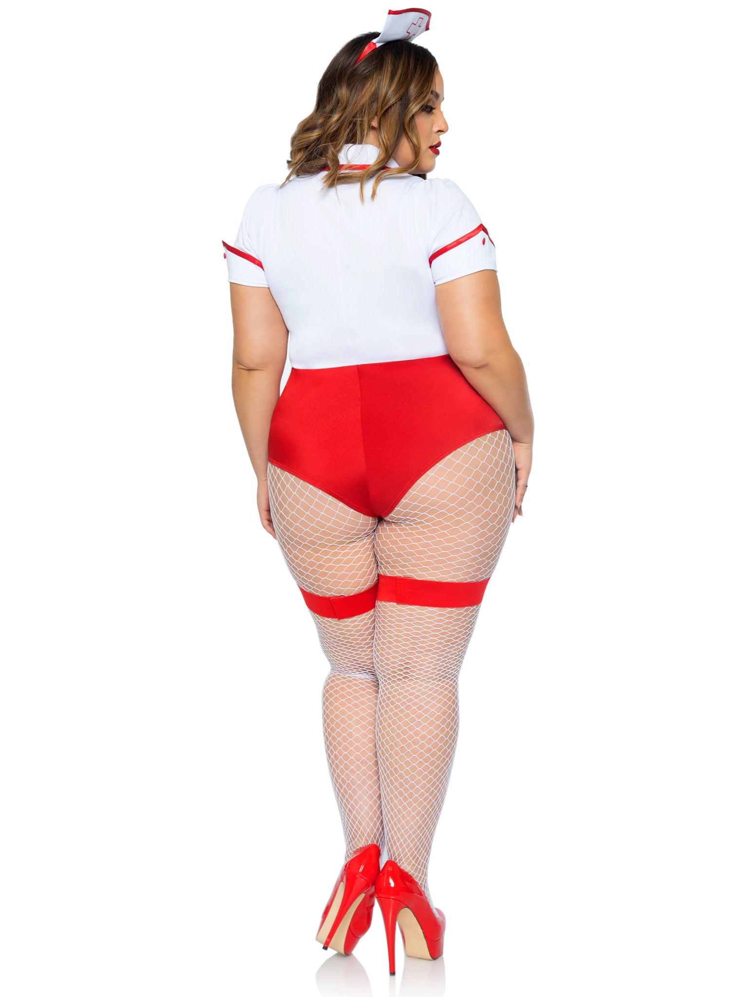 2 PC Nurse Feelgood, includes snap crotch garter bodysuit with attached apron and hat headband.