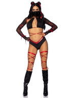 5 PC Lethal Ninja, includes strappy wrap-around bra top with attached mesh gloved shrug, V-cut bottoms, leg wraps, face mask, an
