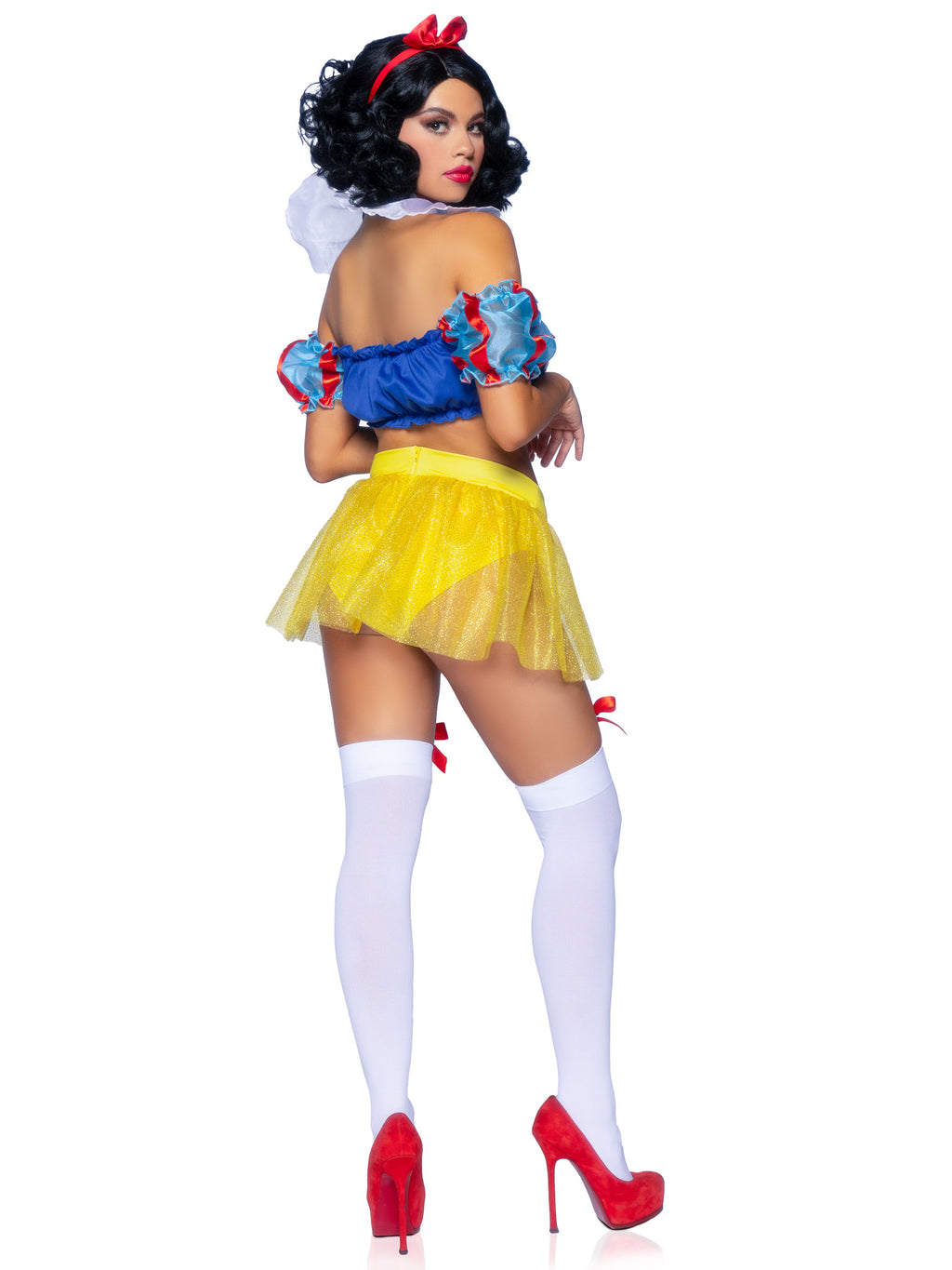 3 PC Bad Apple Snow White, includes shimmer halter bandeau with organza puff sleeves and ruffle collar, garter panty with shimme