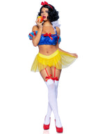 3 PC Bad Apple Snow White, includes shimmer halter bandeau with organza puff sleeves and ruffle collar, garter panty with shimme