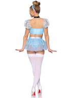 4 PC Glass Slipper Cinderella, includes boned sweetheart crop top with organza sleeves, garter panty with shimmer sheer skirt, r