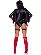 4 PC Vigilante Vixen, includes zip-up bodysuit, detachable cape, belt with attached garter, and eye mask.