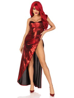 2 PC Shimmer bodysuit with high slit skirt and detachable clear straps.