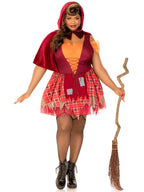 2 PC Salem Sweetie, includes lace up patchwork peasant dress with tattered garter skirt and collared caplet with pointed hood.