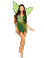3 PC Forest Fairy, includes patchwork dress with adjustable lace ups and tattered skirt, leaf accents, detachable clear straps, 
