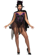 3 PC Evil Enchantress, includes snap crotch bodysuit with iridescent skirt, jeweled flame cape, and horn headband.