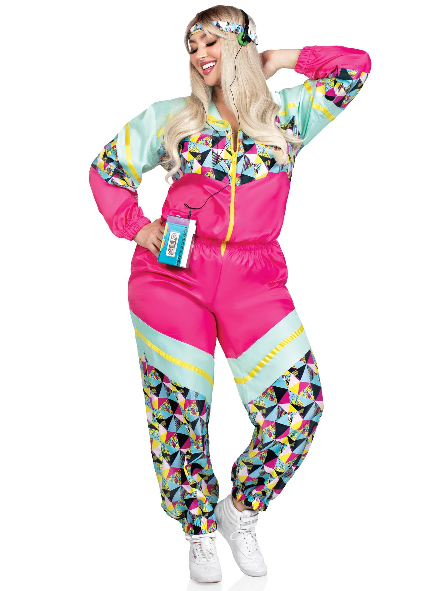 2 PC Totally 80s Tracksuit, includes zip-up tracksuit and headband.