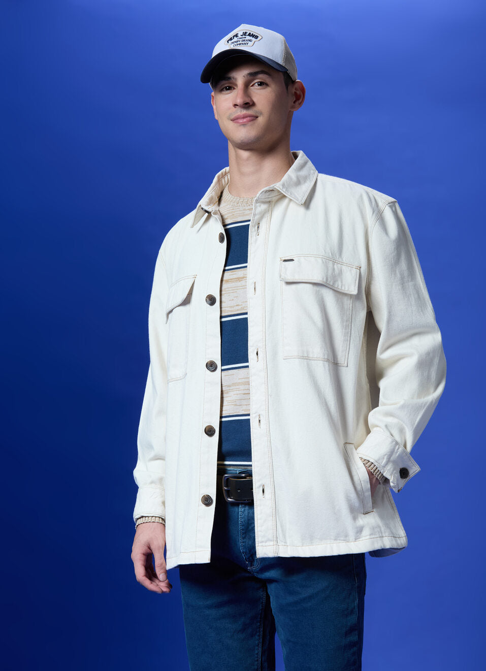 White Cargo Pocket Full Sleeved Shirt