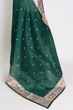 Farheen : Bottle Green Thread Embroidery Party Wear Organza Saree