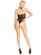 Seamless heart net keyhole halter teddy.