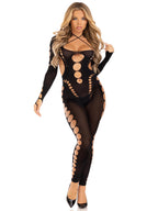 Seamless opaque cut-out footless bodystocking.