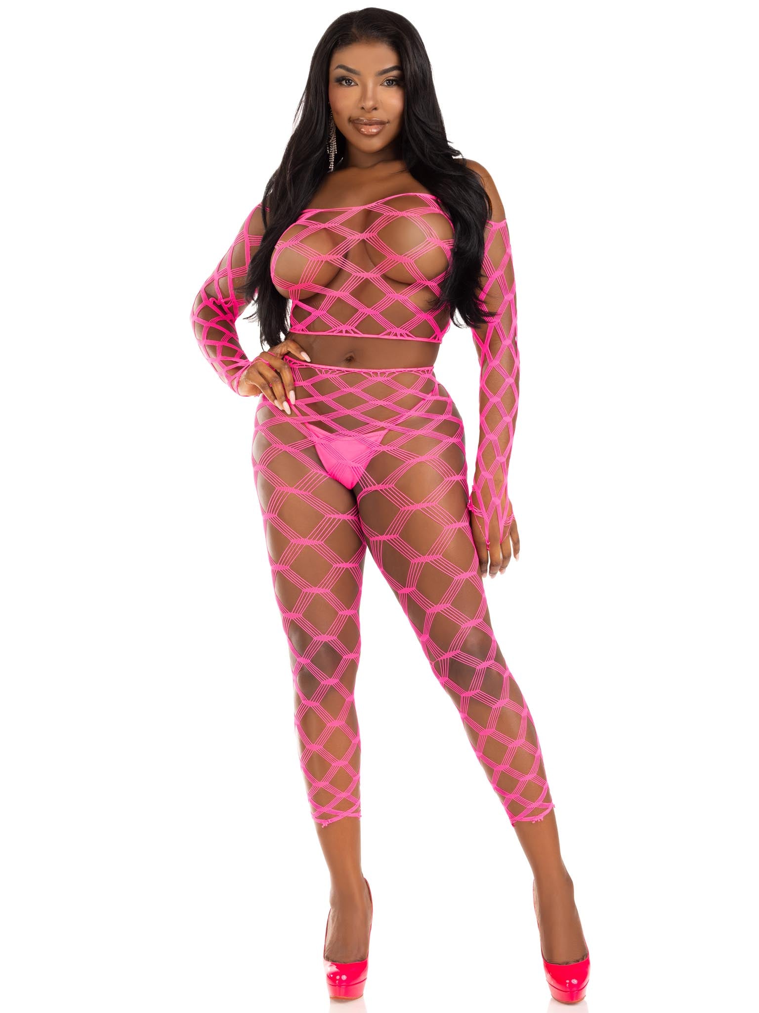 2 PC Hardcore net crop top and footless tights.