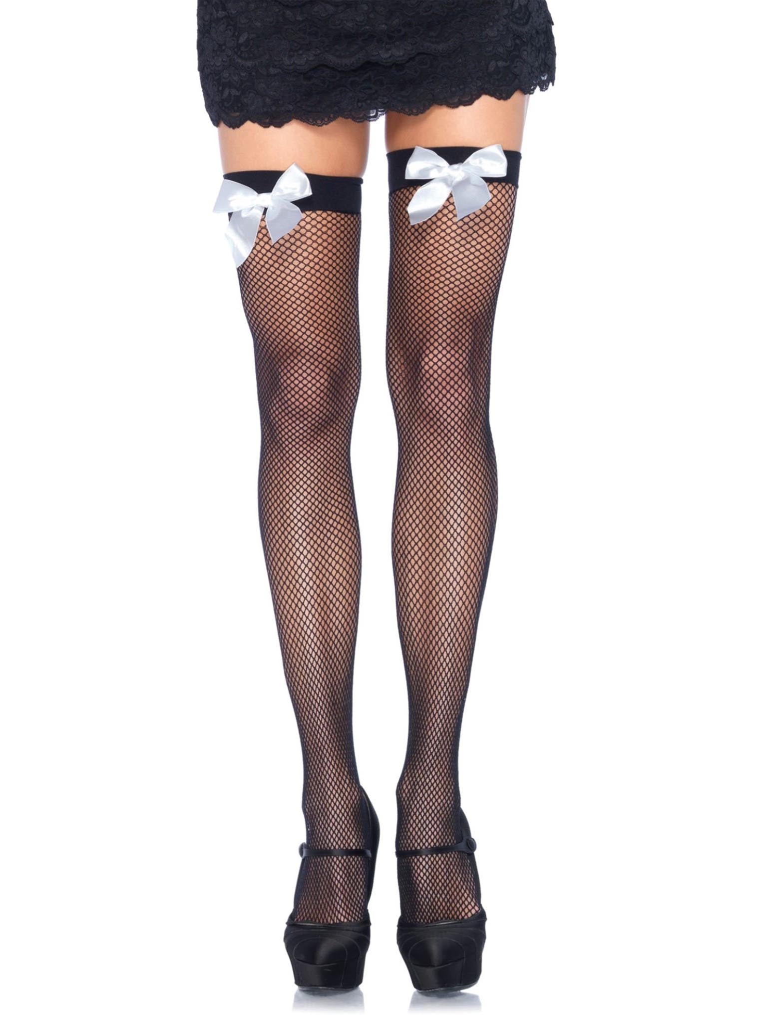 Fishnet Stocking W/Bow O/S BLA