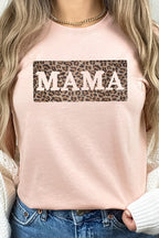 Leopard Print Mama Outline Mothers Day Graphic Tee T-Shirt