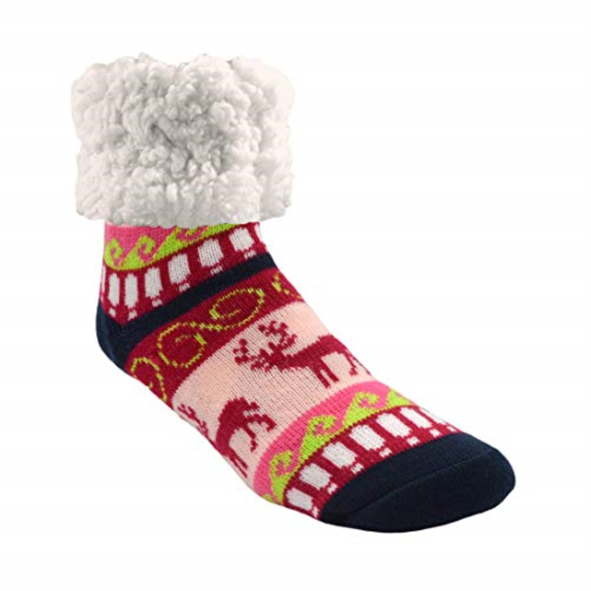 9064790 SOCKS REINDEER RASPBERRY Pudus Unisex Classic Reindeer Raspberry One Size Fits Most Slipper Socks Red (Pack of 3)