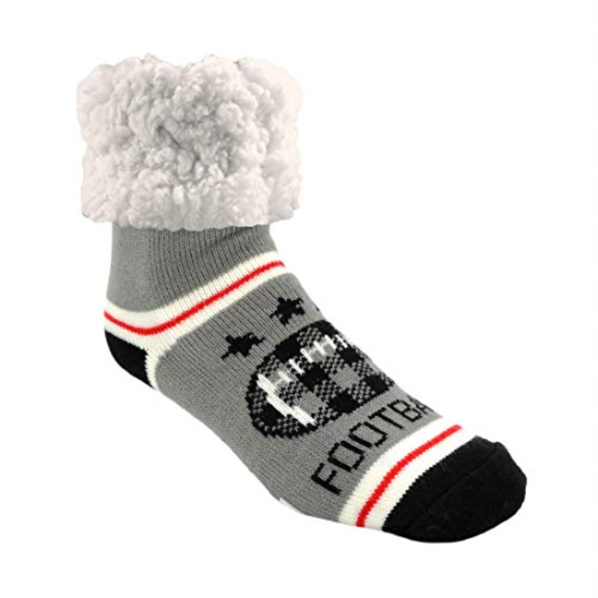9064792 SOCKS CLASSIC FOOTBL GRY Pudus Unisex Classic Football One Size Fits Most Slipper Socks Gray (Pack of 3)