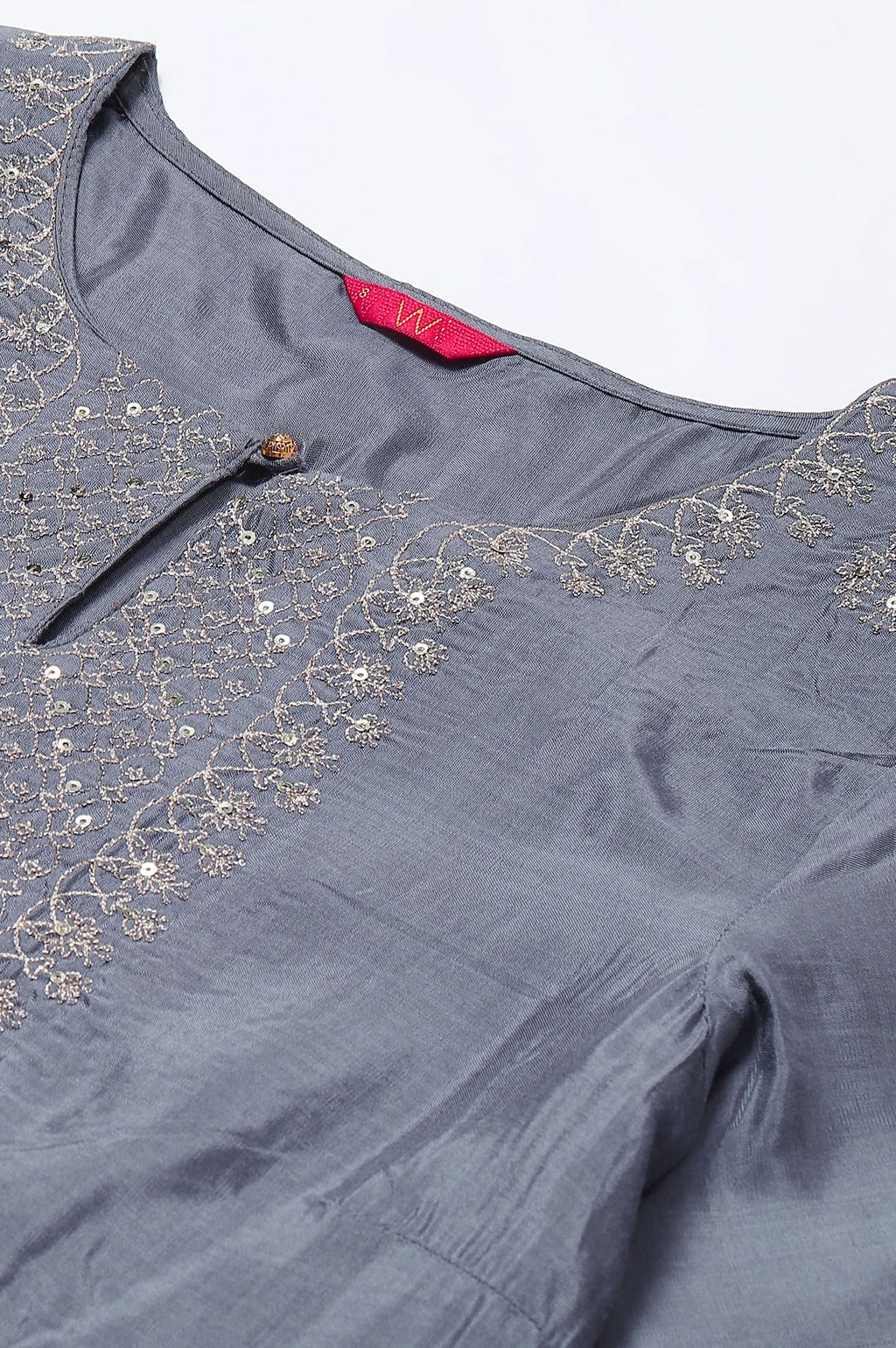 W For Woman Women Blue Embroidered Straight Kurta-Parallel Pants-Dupatta Set