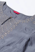 W For Woman Women Blue Embroidered Straight Kurta-Parallel Pants-Dupatta Set