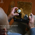 Watch Travel Case for Men - 2 Watch Roll Case Organizer Display - Watch Case - Watch Organizer - Espresso Brown