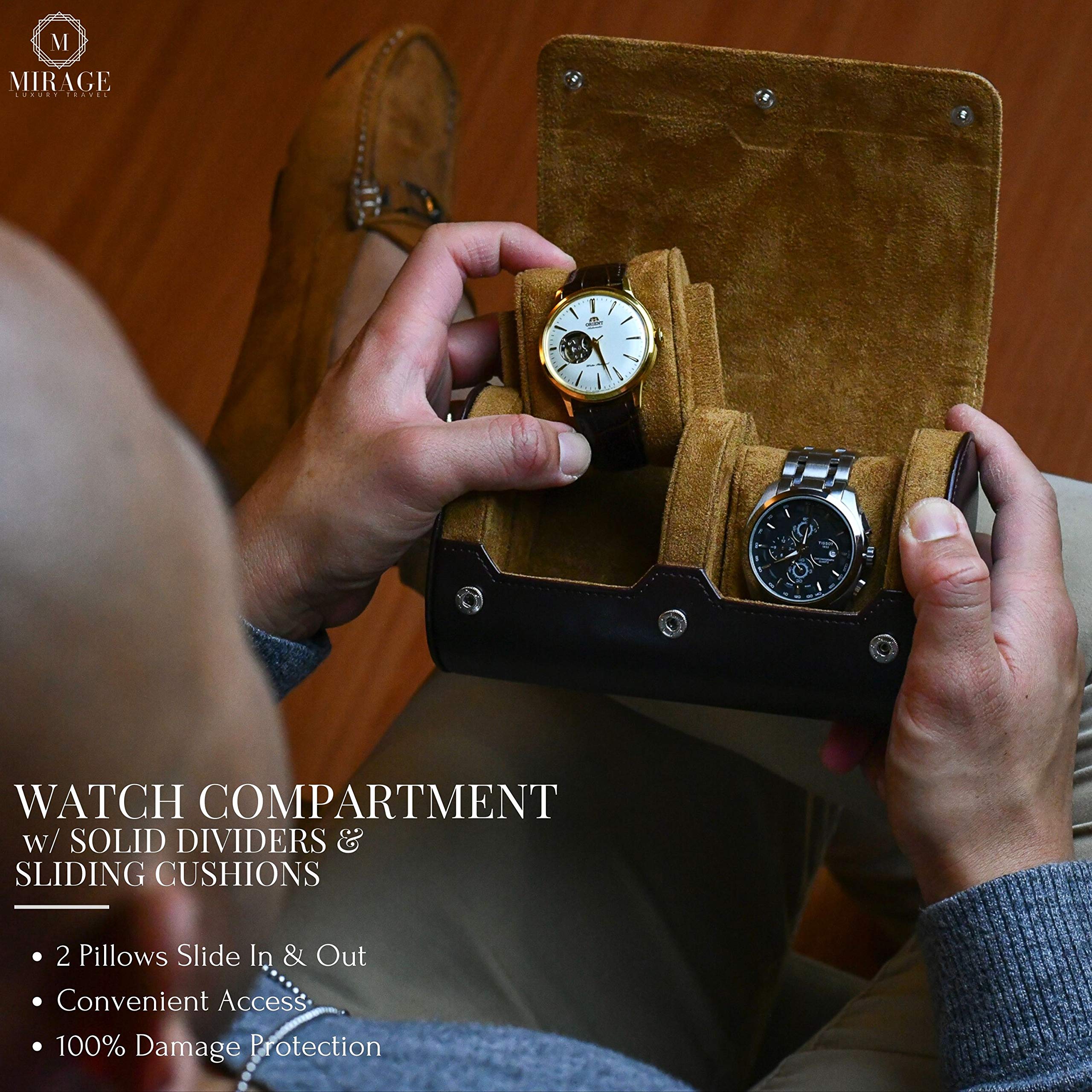 Watch Travel Case for Men - 2 Watch Roll Case Organizer Display - Watch Case - Watch Organizer - Espresso Brown