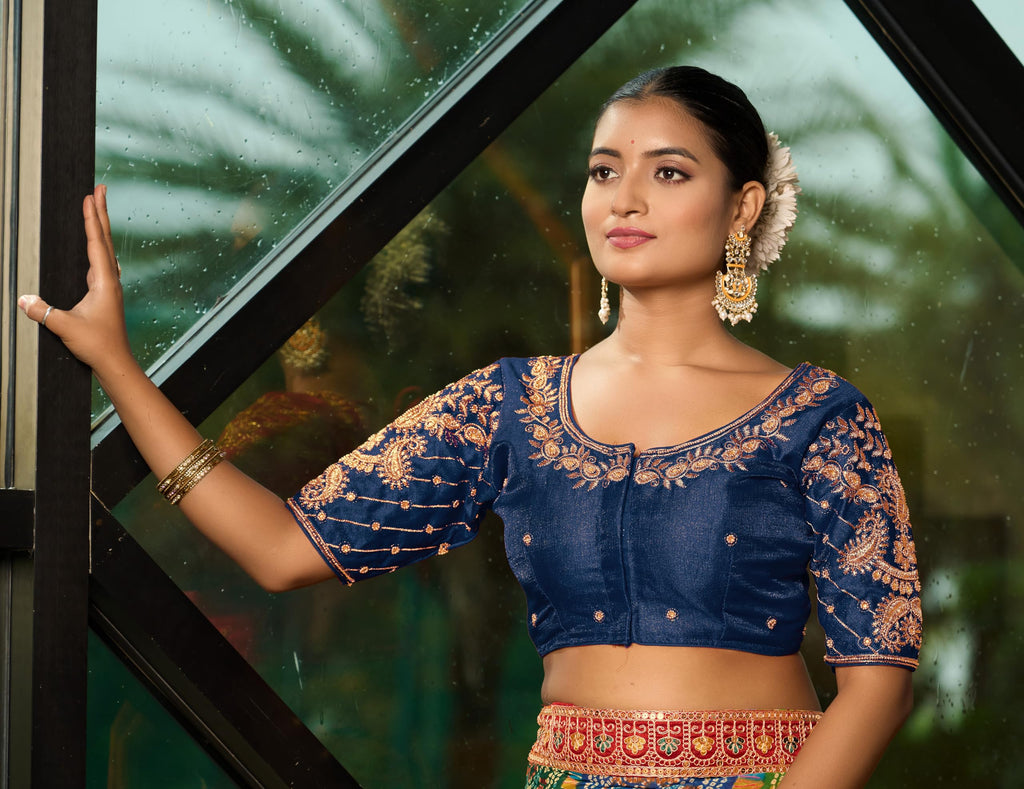 Pujia Mills WomenS Readymade Blouse Embroidery Multi Coding Maggam Work Sequence Work Indian Ethnic Designer Stitched Readymade