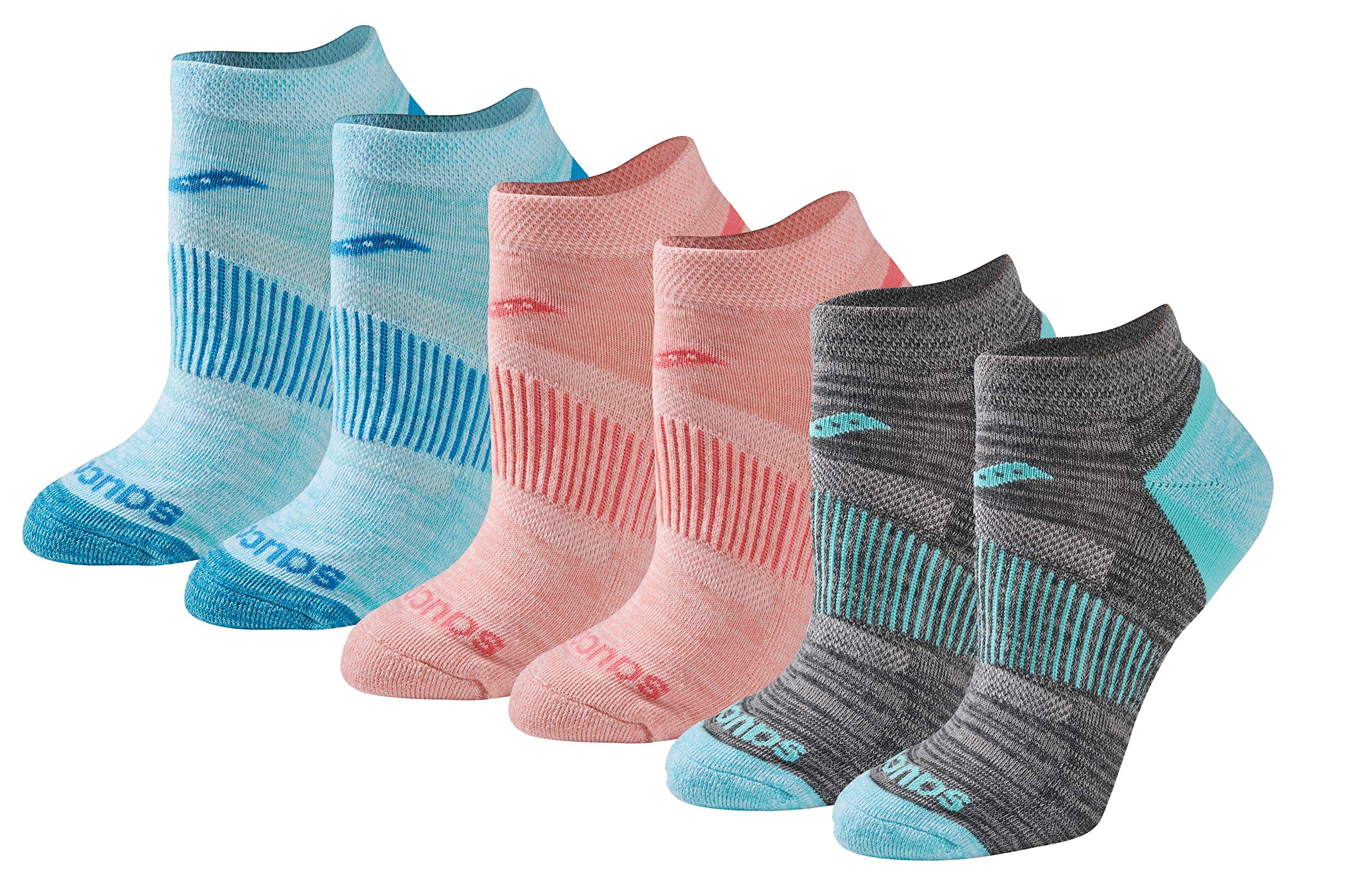 Saucony Womens Selective cushion Performance No Show Athletic Sport Socks (6 & 12, Fashion Assorted (6 Pairs), Shoe Size: 4-7