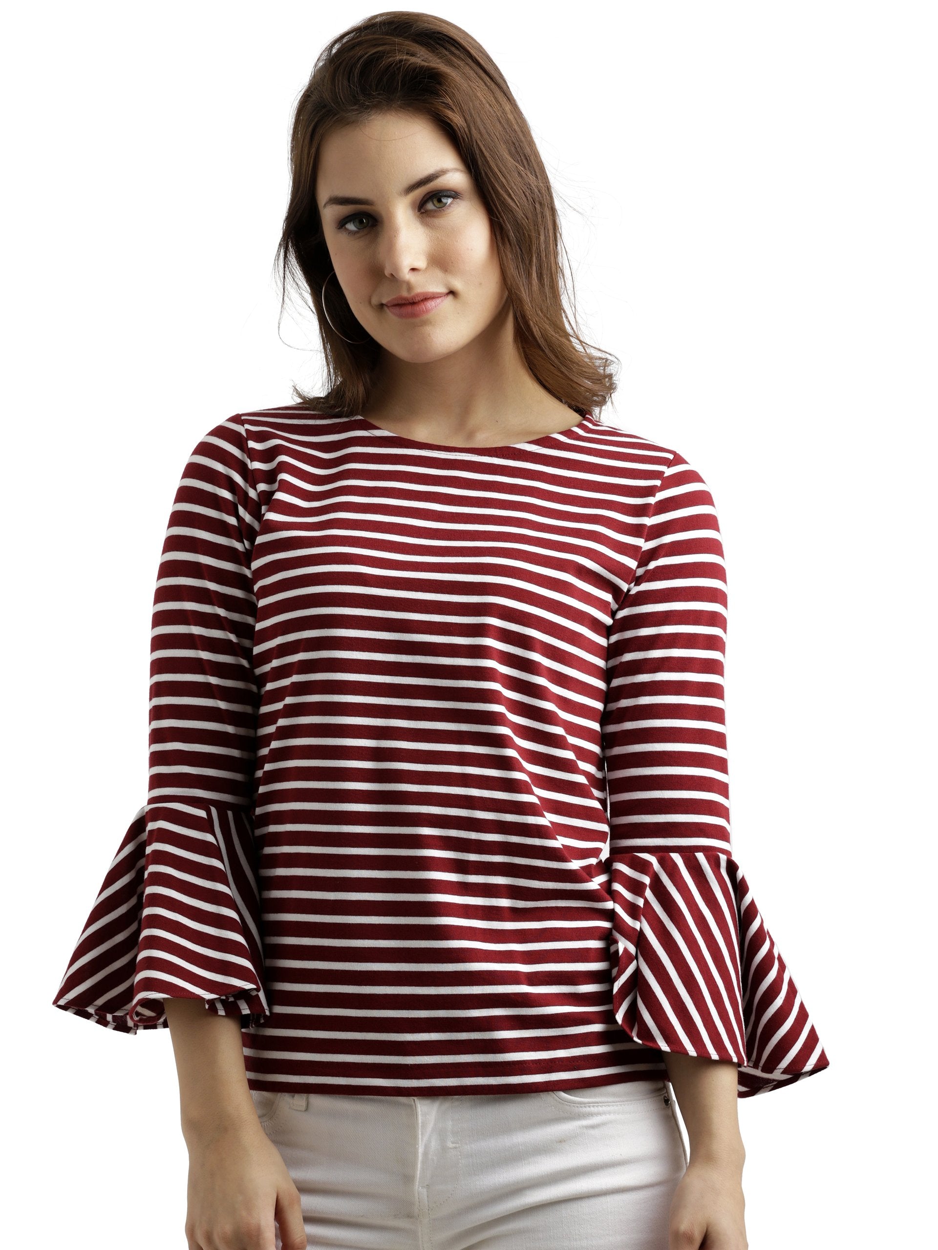 Miss Chase WomenS Maroon And White Cotton Striped Top(Mcss18Tp10-53-139-03_Maroon And White_Small)