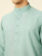 Manyavar Mens Tropical Blue Chequered Kurta