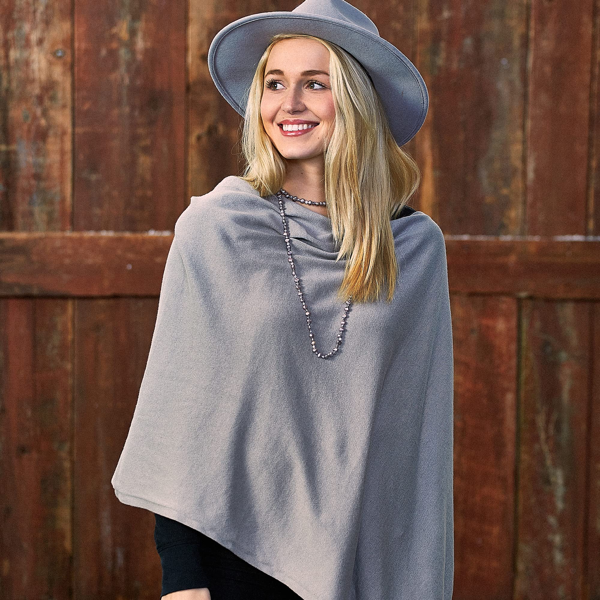 LIGHT GRAY SOLID COTTON PONCHO