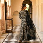 ANNI DESIGNER Womens Rayon Blend Floral Straight Kurta with Sharara & Dupatta (NIRANJANA Black