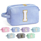 YOOLIFE Initial Cosmetic Bag for Women - Monogram Cute Blue Makeup Bag Cosmetic Toiletry Pouch Make Up Case for Women Her Best F