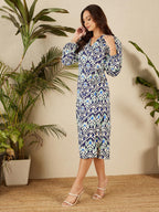 Rare WomenS Polyester Wrap Midi Dress (Ep8109A_Multi Multicolour