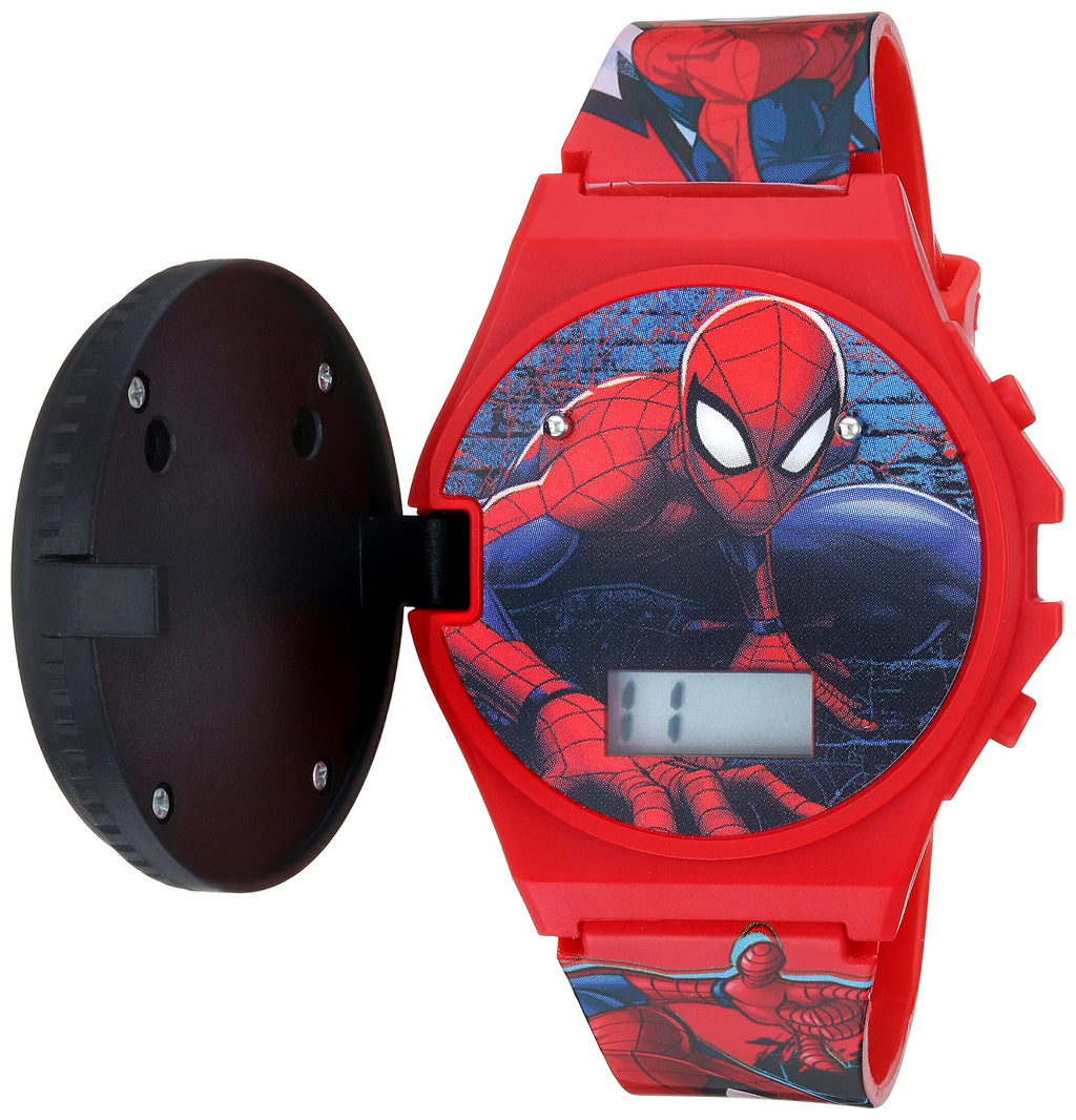 Marvel Spider-Man Kids Digital LCD Watch with Flashing Flip-Top Cover, Easy-Read Display, and Adjustable Strap - Fun Digital Wat