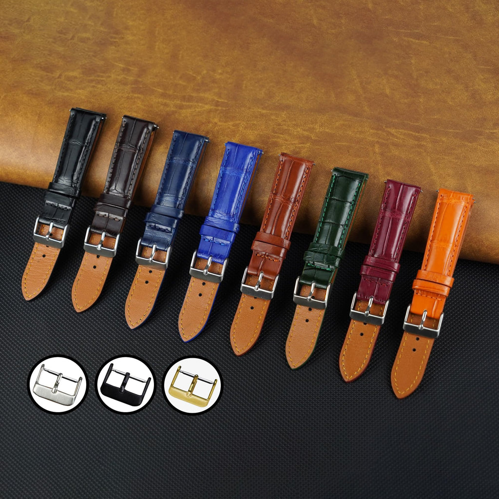 vinacreations 21mm Black Handmade Alligator Belly Leather Watch Band Men Quick Release Premium Crocodile Strap by Vietnamese DH-