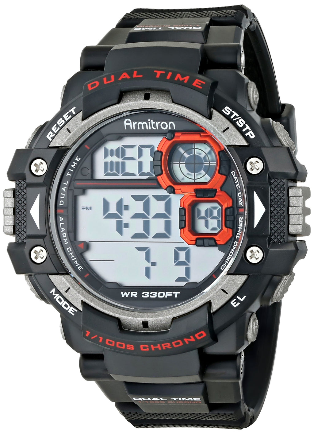 Armitron Sport Men's 40/8309RED Grey Cased Digital Chronograph Black Resin Strap Watch