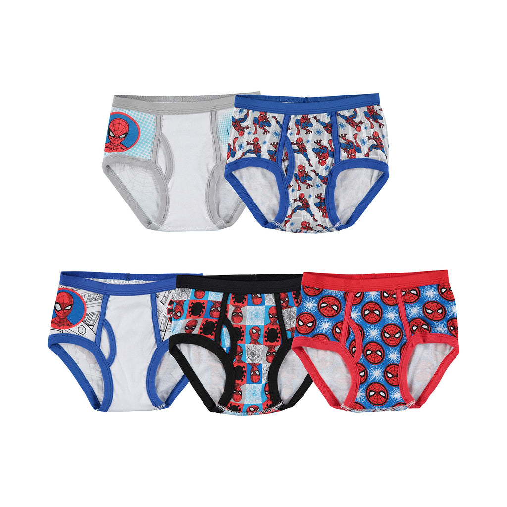 Spiderman Boys' Little 100% Combed Cotton Brief Multipacks with Multiple Print Choices Available in Sizes 4, 6, 8, 10, and 12, 5