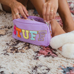 Fablinks Preppy Pouch, Chenille Varsity Letter Stuff Bag, Purple STUFF Nylon Skin Care Patch Bags Organizer, Travel Make Up Skin