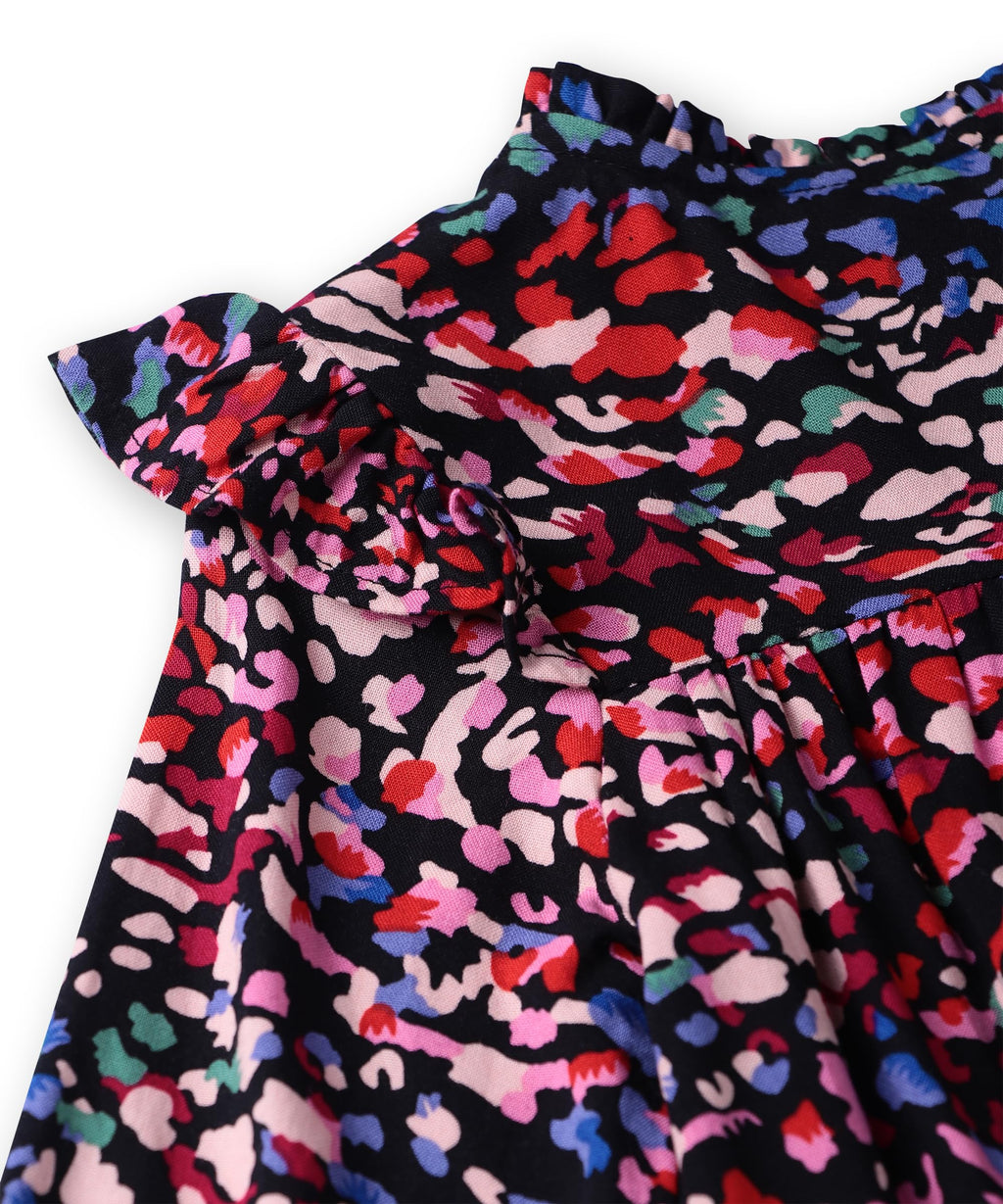 Beebay Kids Girls Button -Through Printed A-line Dress Black