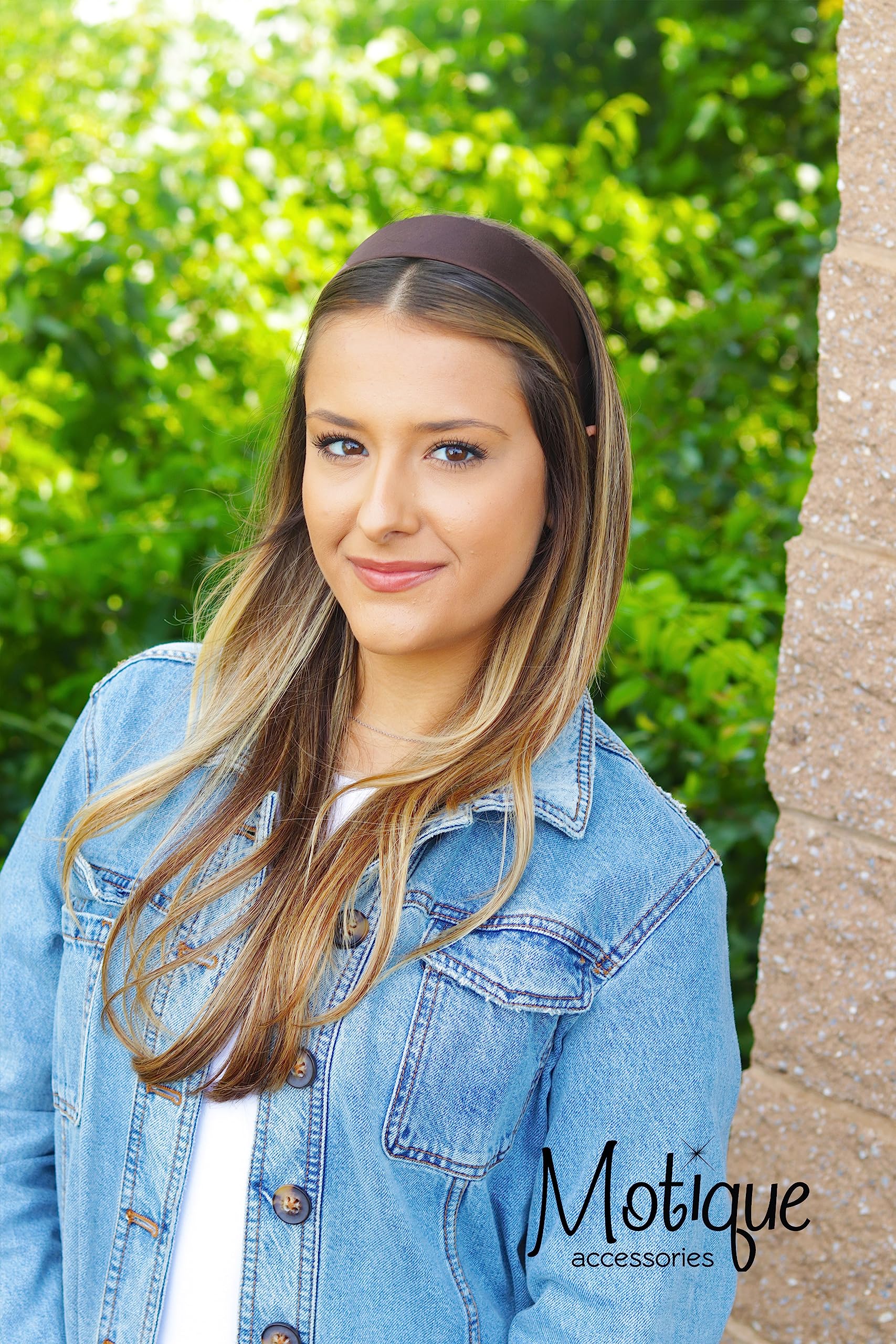 Motique Accessories Brown 2 Inch Wide Satin Hard Headband with No Teeth Head band for Women and Girls