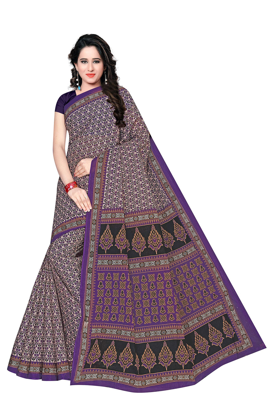 TAMAIRA FASHION Womens Cotton Saree Without Blouse Piece (802_Purple)