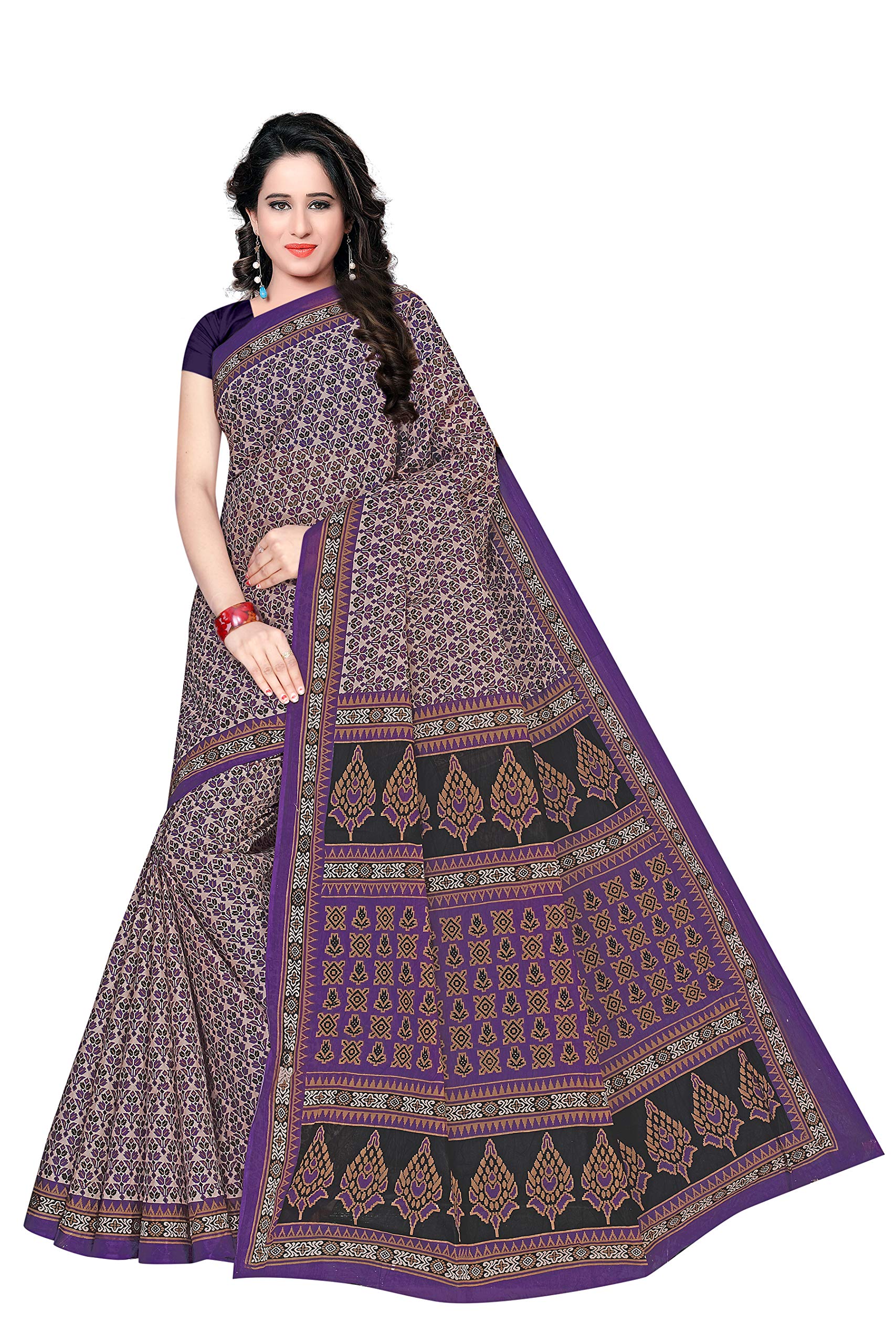 TAMAIRA FASHION Womens Cotton Saree Without Blouse Piece (802_Purple)
