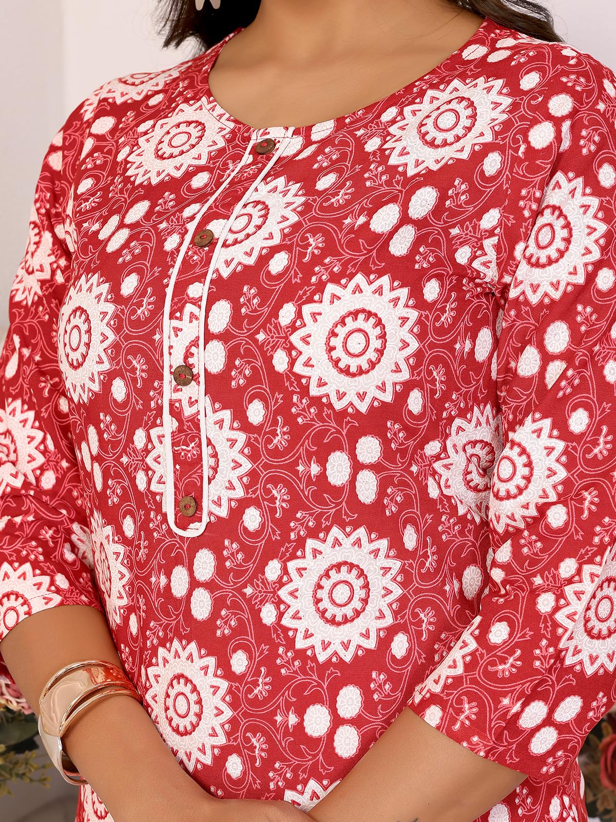 rangita Maroon Rayon Straight Printed Knee Length Kurti | Kurta for Women_S