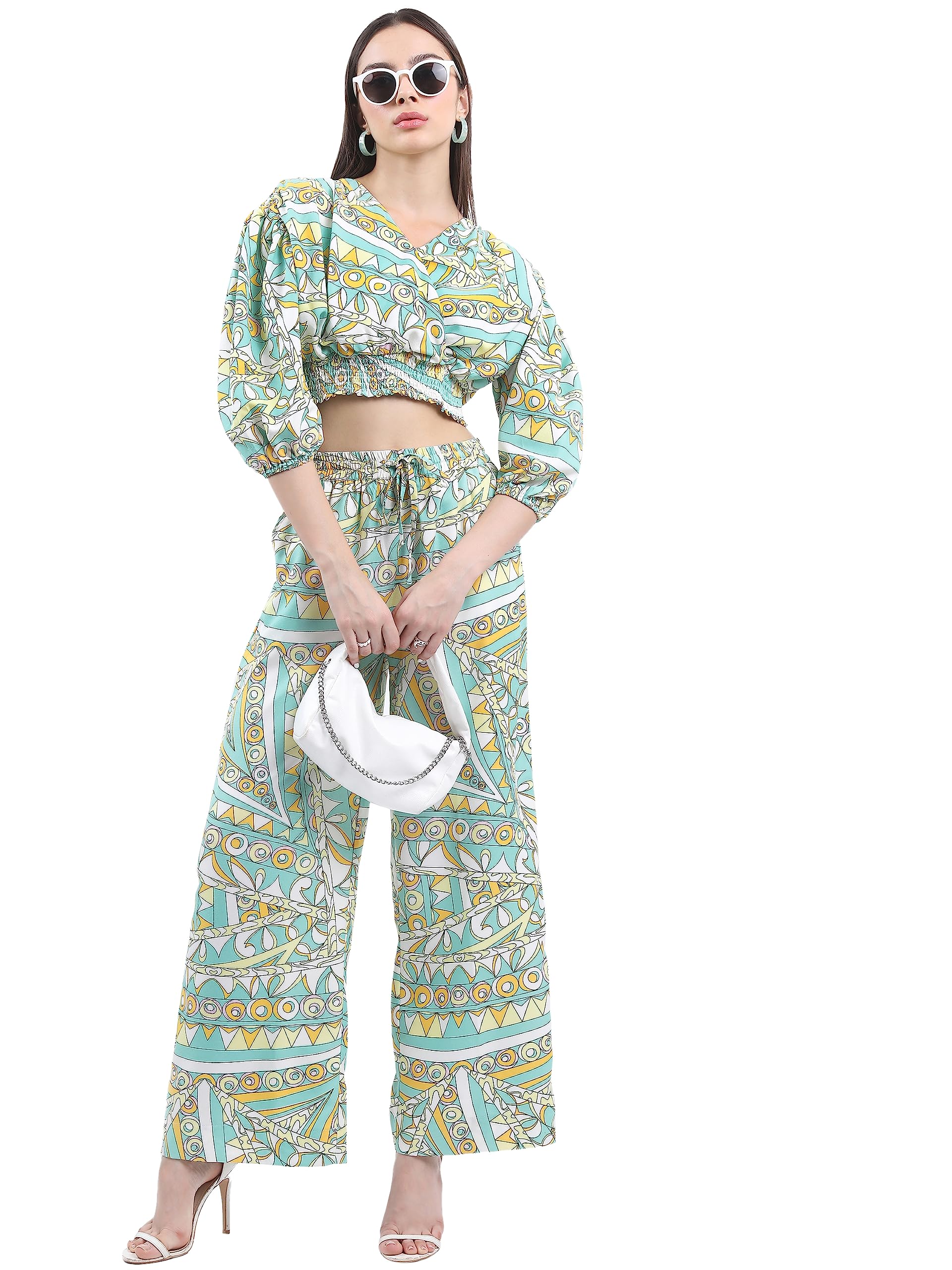 Ketch Polyester Women Western Casual Fit Co-Ord Set Standard Length Playwear Dress (Khce000057_Green_L)