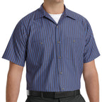 Red Kap Mens Industrial Stripe Work Shirt, greyBlue Stripe, Short Sleeve Small