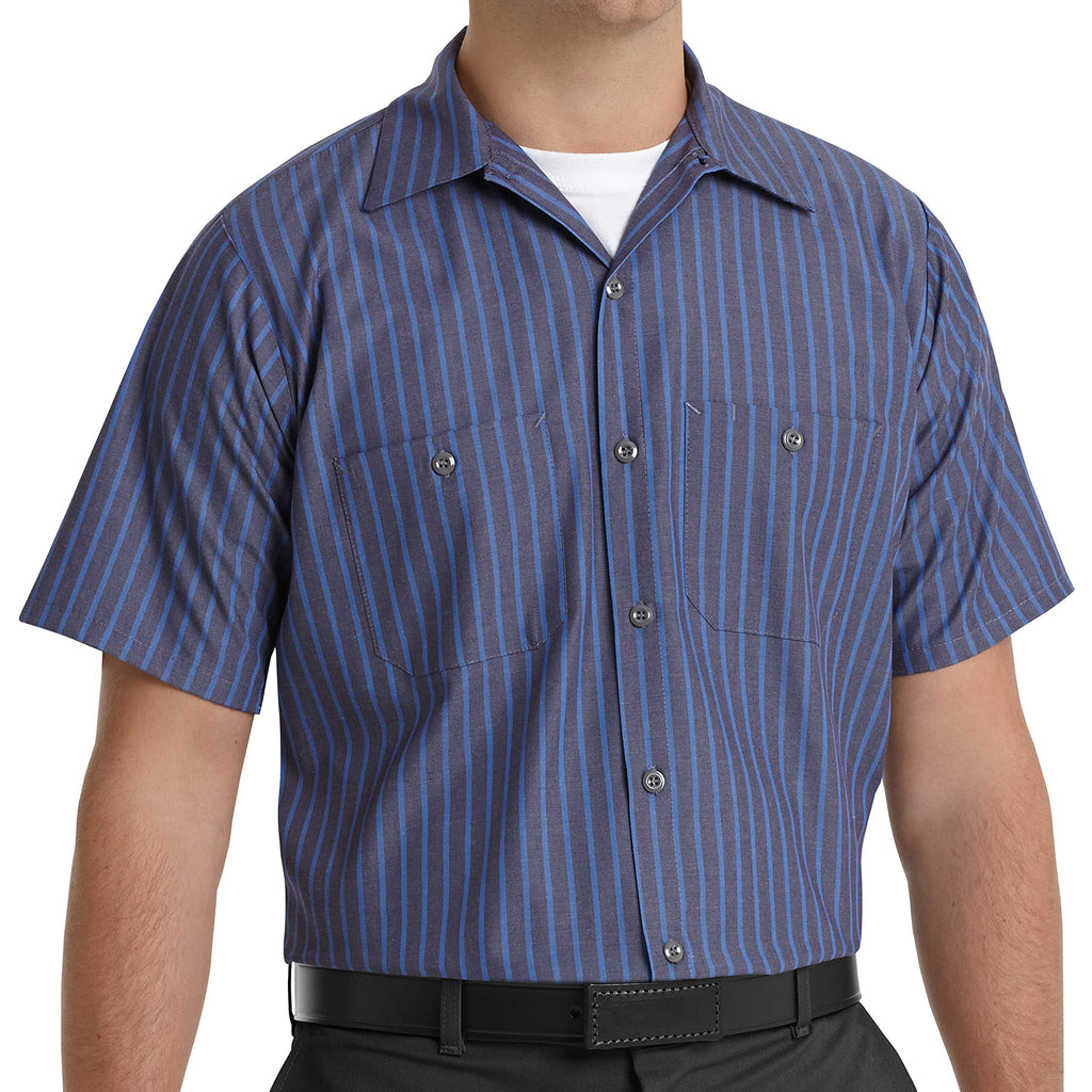 Red Kap Mens Industrial Work Shirt, Regular Fit, Short Sleeve, greyBlue Stripe, 3X-Large US