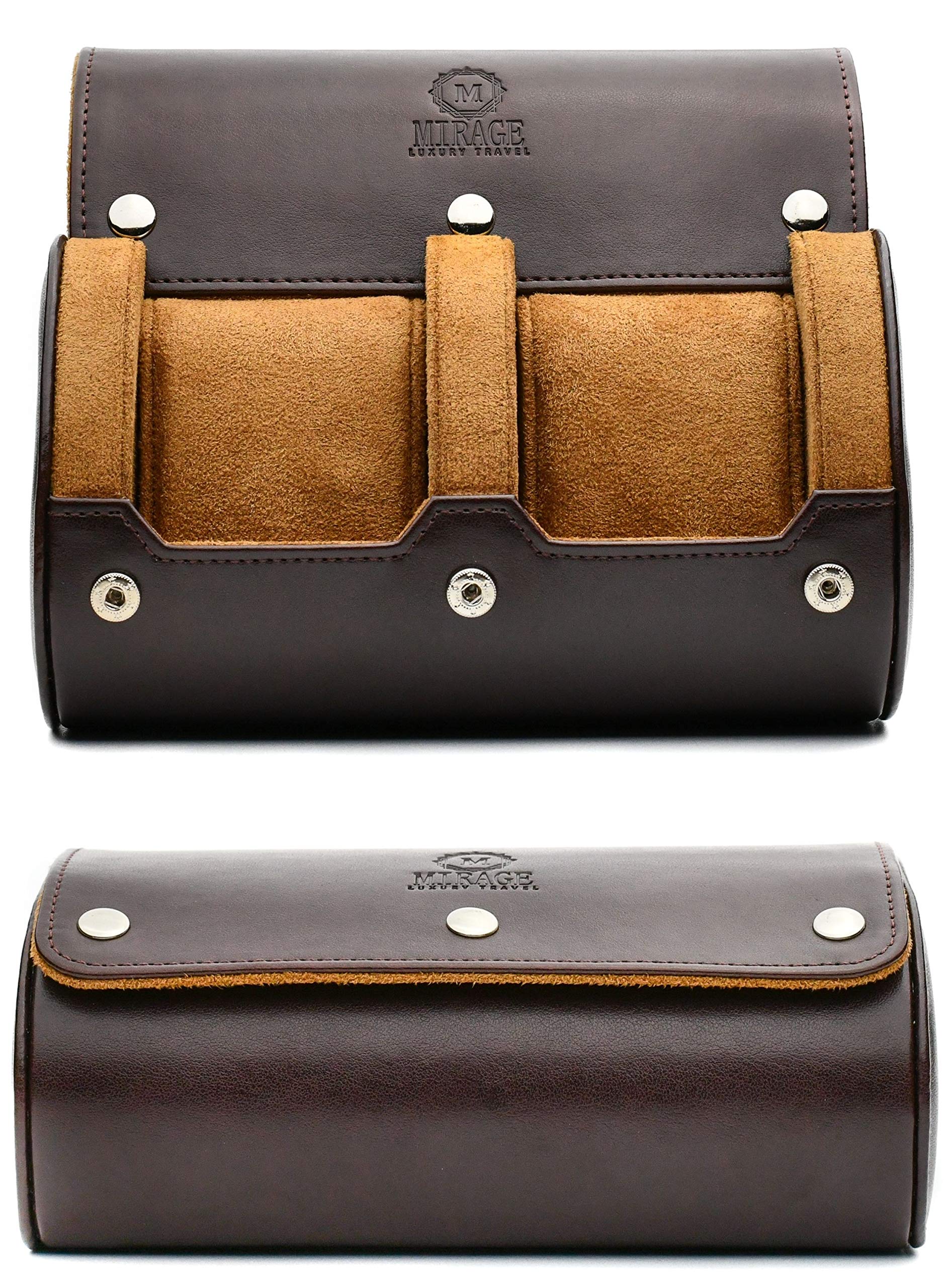 Watch Travel Case for Men - 2 Watch Roll Case Organizer Display - Watch Case - Watch Organizer - Espresso Brown